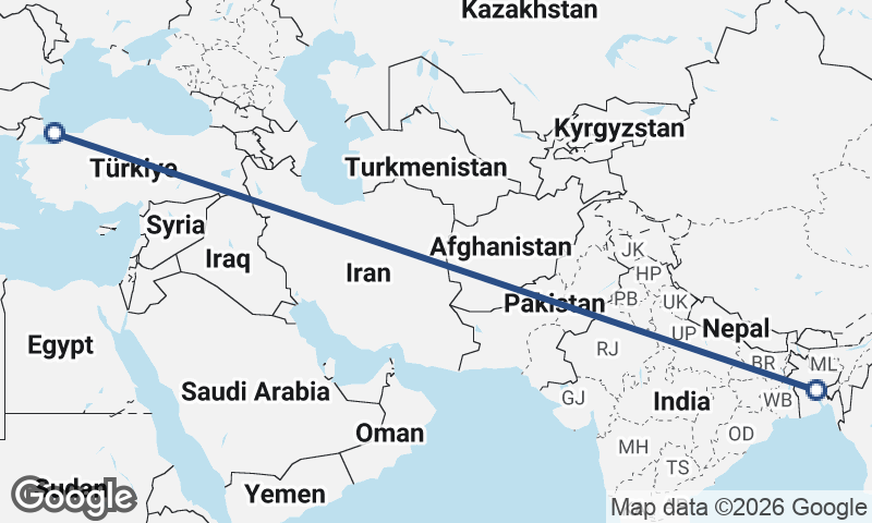 Istanbul to Dhaka