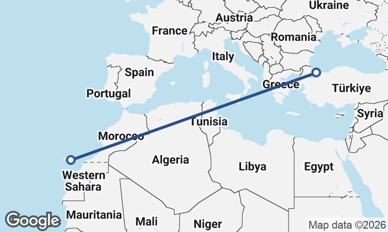 Istanbul to Las Palmas de Gran Canaria