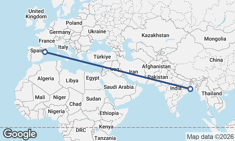 Tarragona to Kolkata