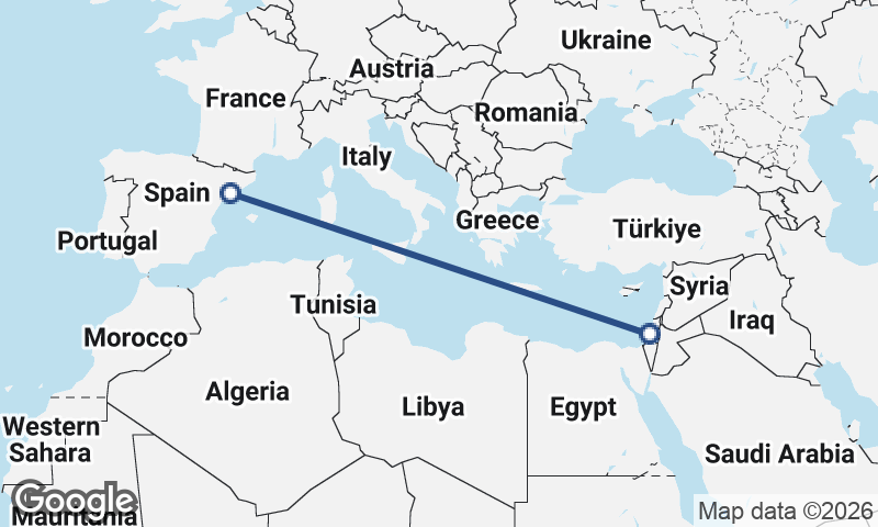 Tarragona to Tel Aviv-Yafo