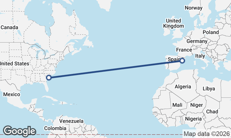 Tarragona to Charleston