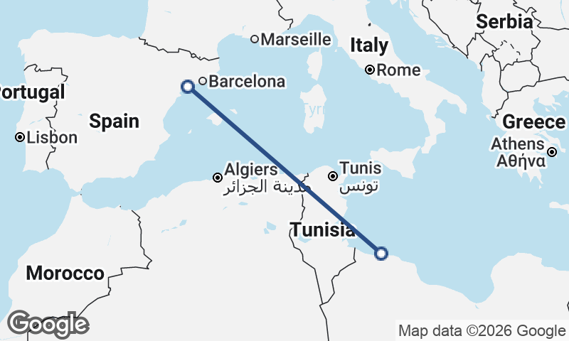 Tarragona to Tripoli