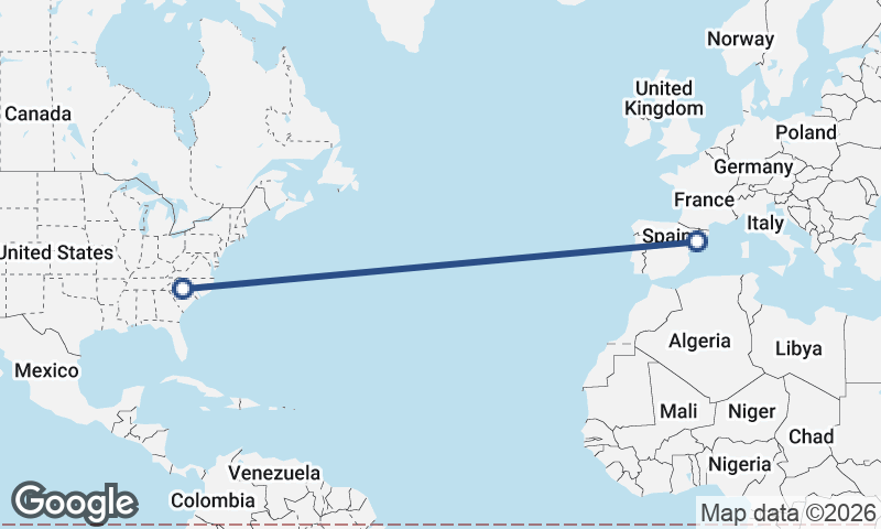 Tarragona to Charlotte