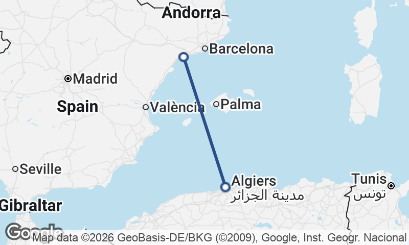 Tarragona to Algiers