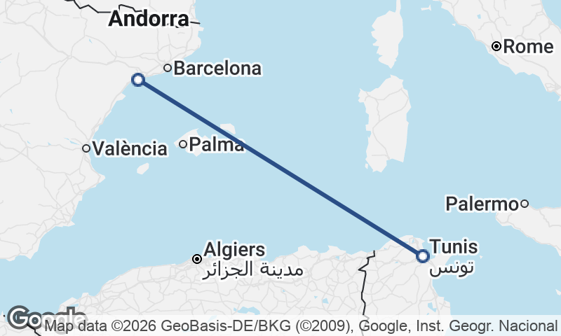Tarragona to Tunis