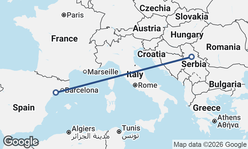 Tarragona to Belgrade