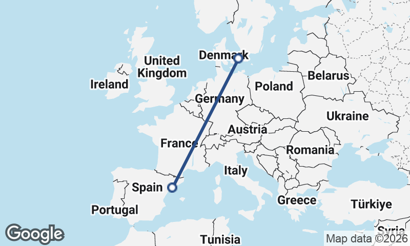 Tarragona to Copenhagen