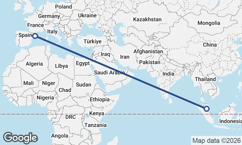 Barcelona to Kuala Lumpur