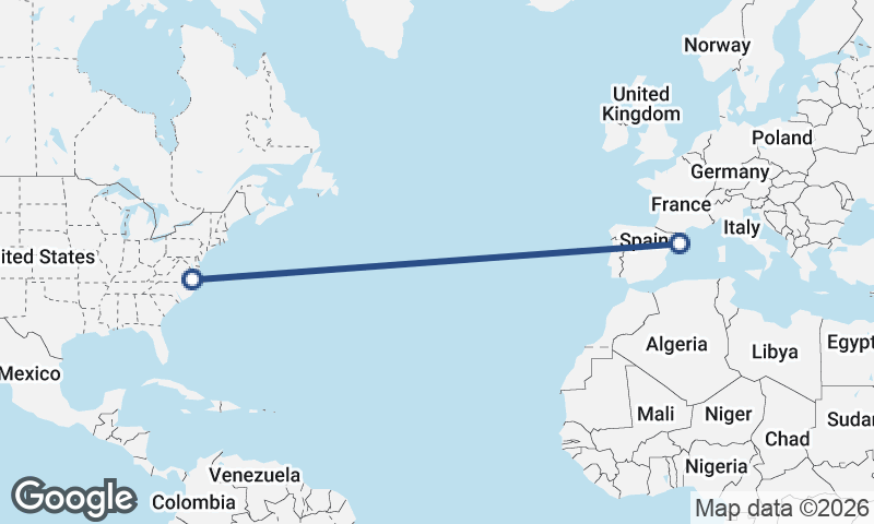 Barcelona to Norfolk