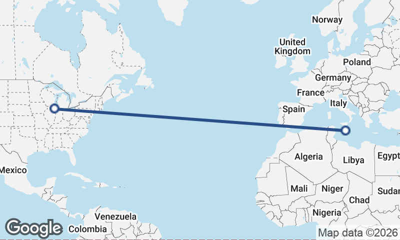 Chicago to Valletta