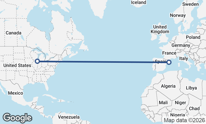 Chicago to Barcelona