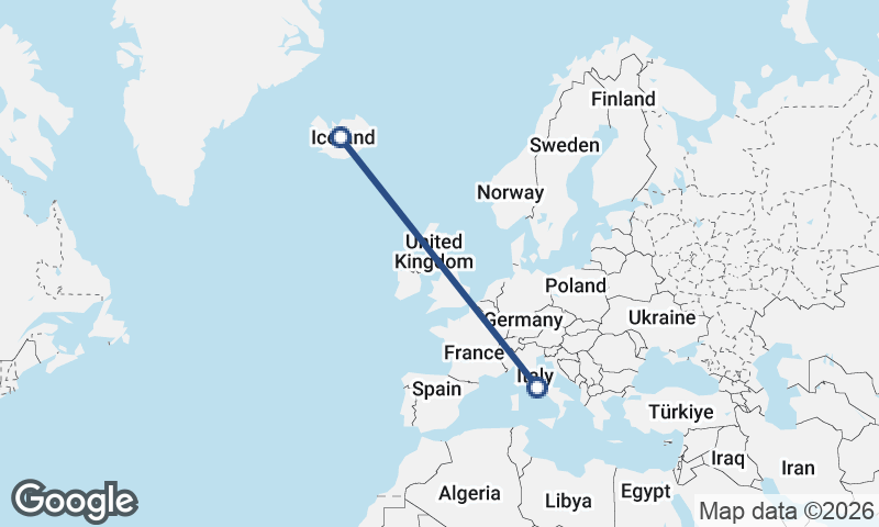 Italy to Iceland