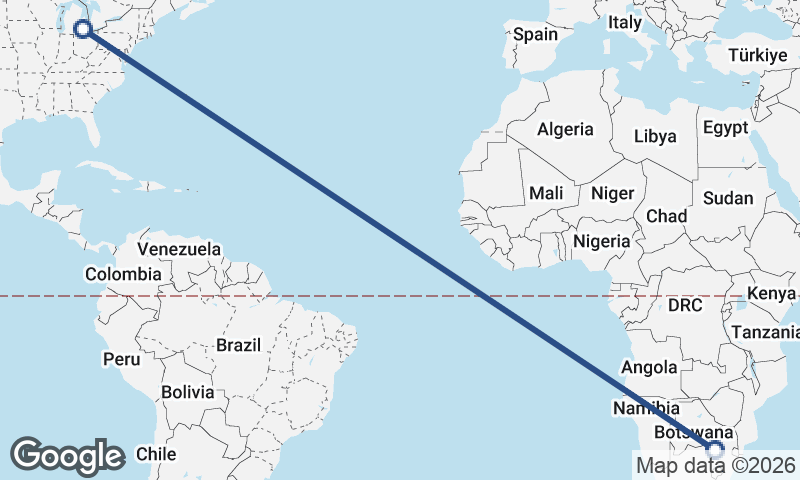 Detroit to Johannesburg