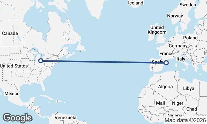 Detroit to Barcelona