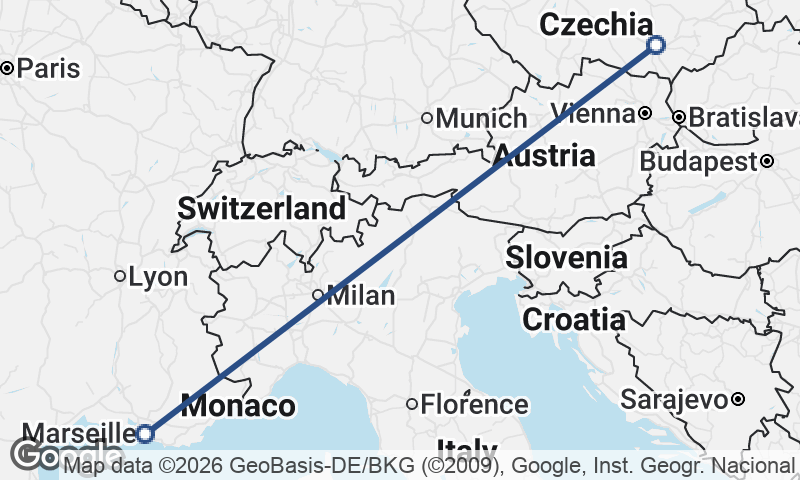 Marseille to Brno