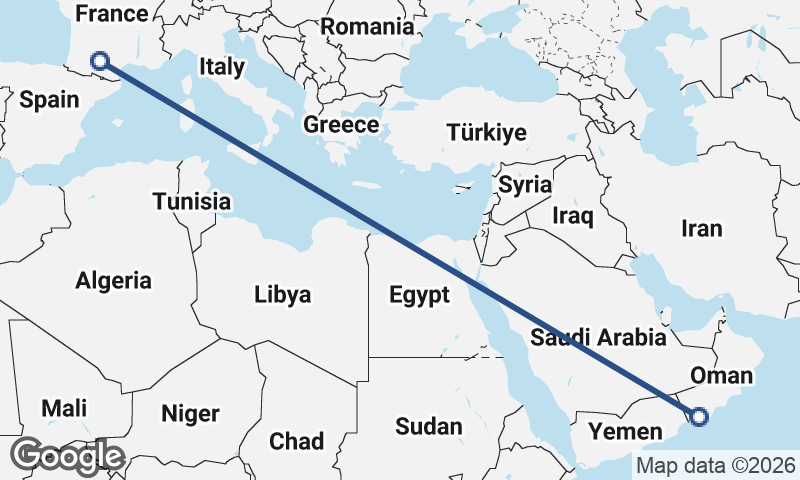 Toulouse to Şalālah