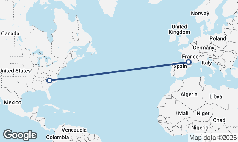 Toulouse to Charlotte