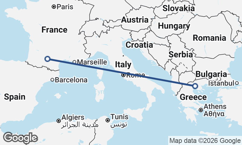 Toulouse to Thessaloníki