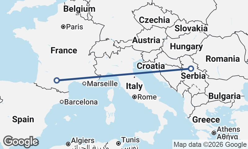 Toulouse to Belgrade