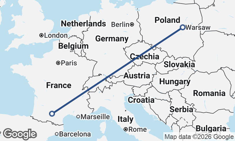 Toulouse to Warsaw