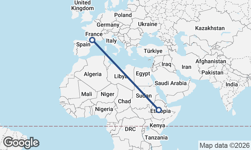 Toulouse to Addis Ababa