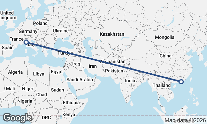 Genoa to Hong Kong