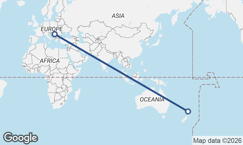 Belgrade to Auckland