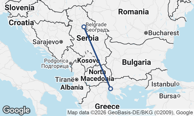 Belgrade to Thessaloníki