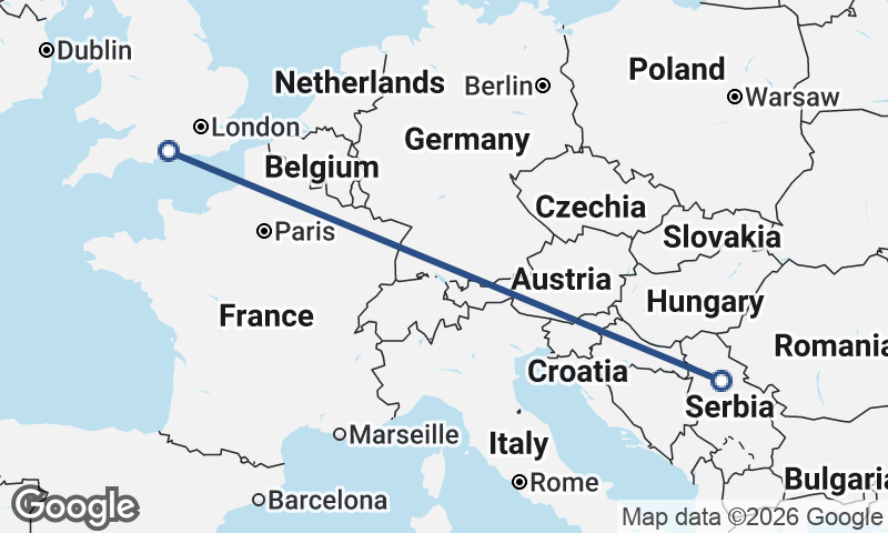 Belgrade to Southampton