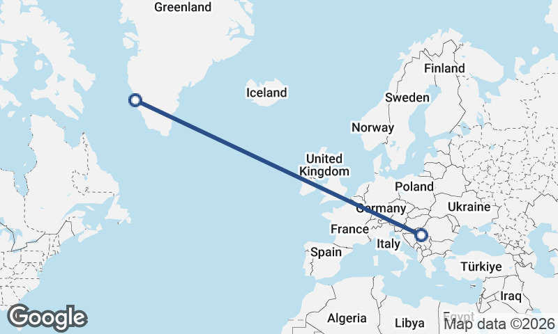 Belgrade to Nuuk