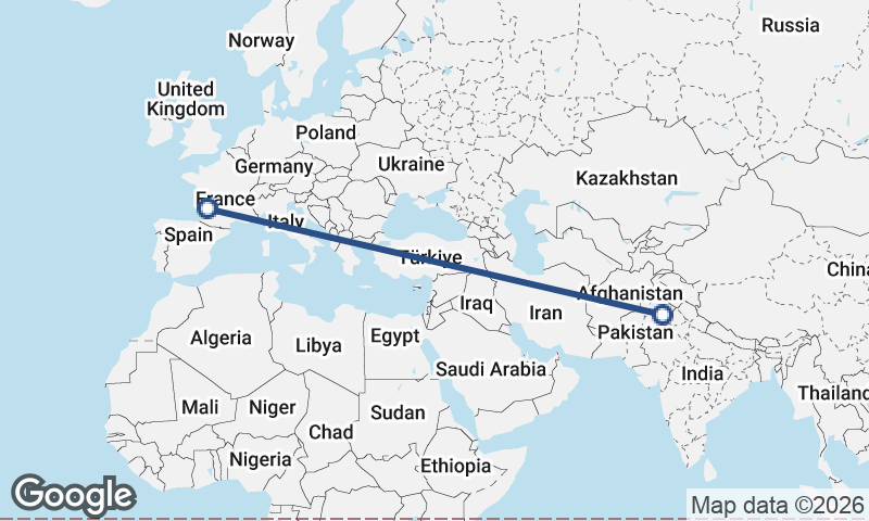 Bordeaux to Faisalabad