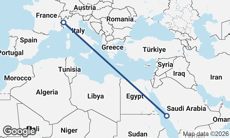 Turin to Jeddah