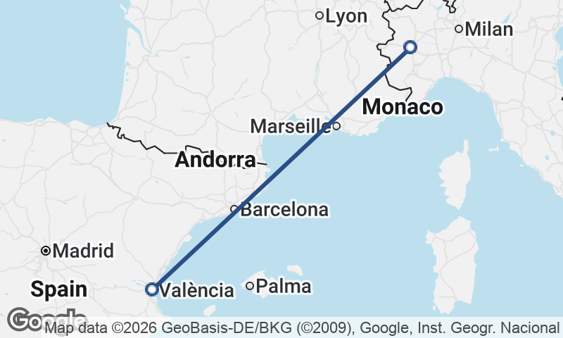Turin to Valencia