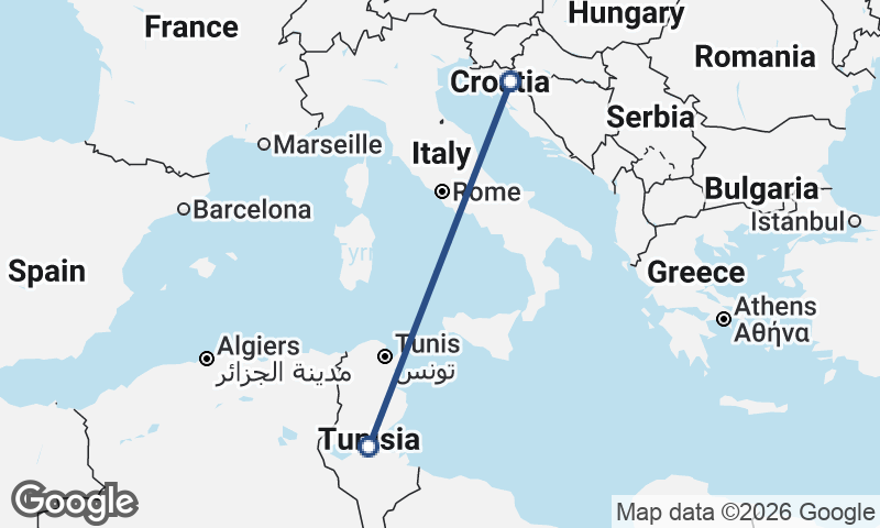 Croatia to Tunisia