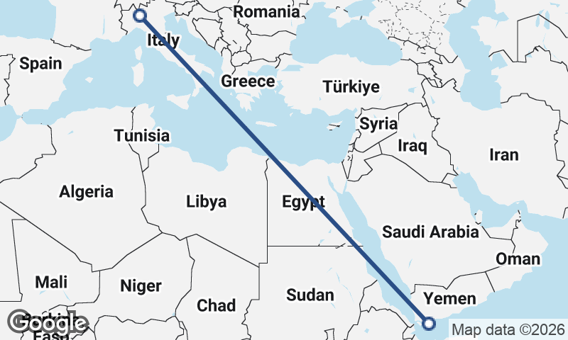Milan to Aden