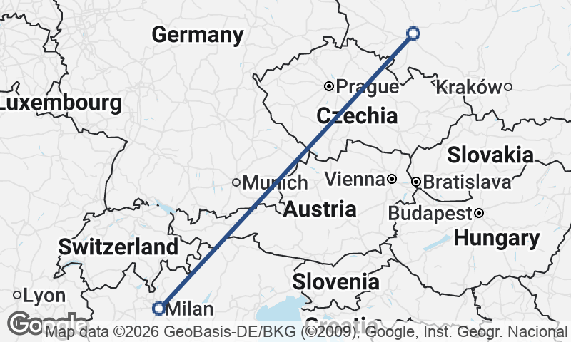 Milan to Wrocław