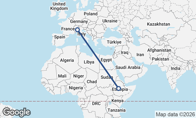 Milan to Addis Ababa
