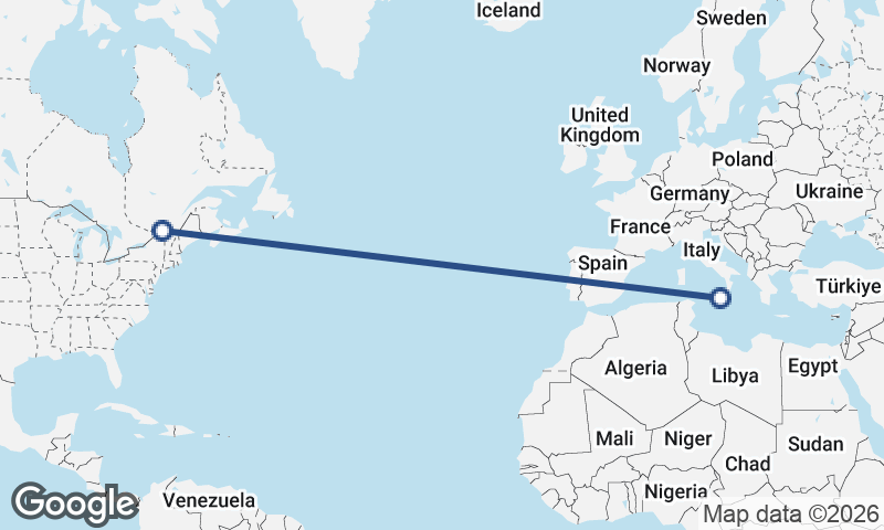 Montréal to Catania