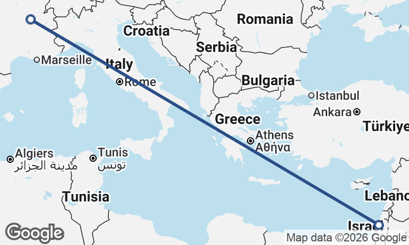 Lyon to Tel Aviv-Yafo