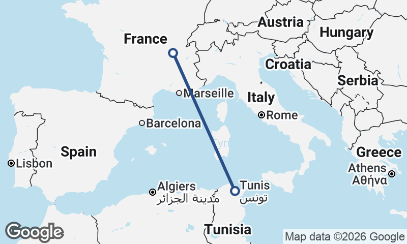 Lyon to Tunis
