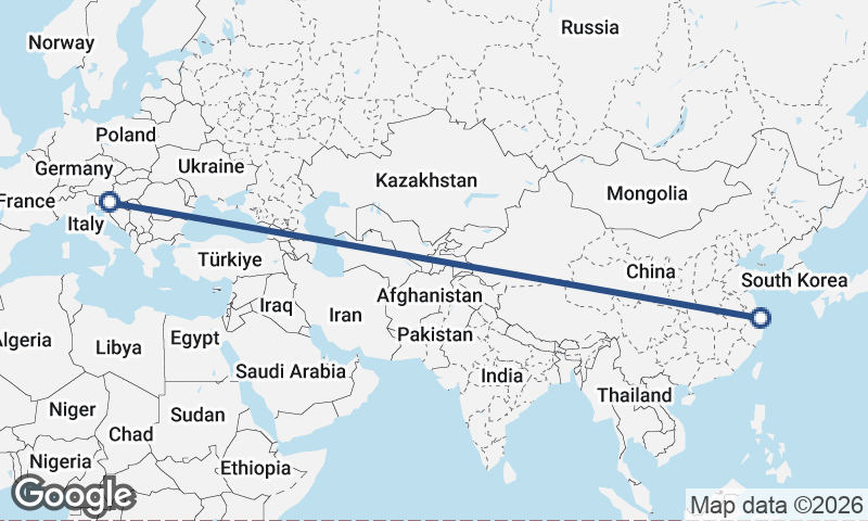 Zagreb to Shanghai