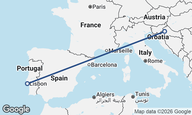 Zagreb to Lisbon