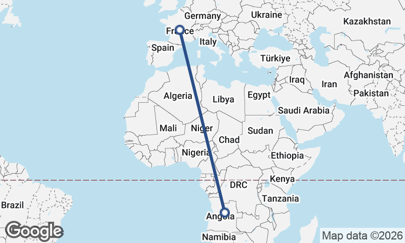 France to Angola
