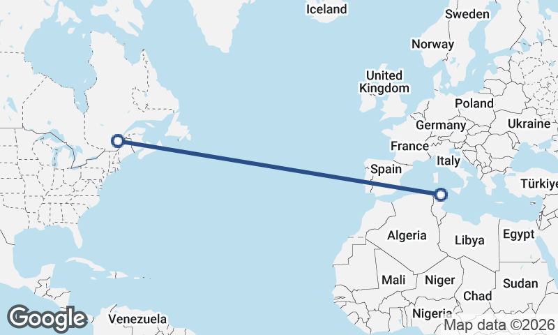 Québec to Tunis