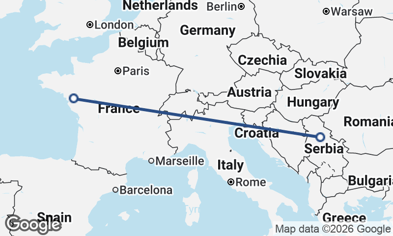 Nantes to Belgrade