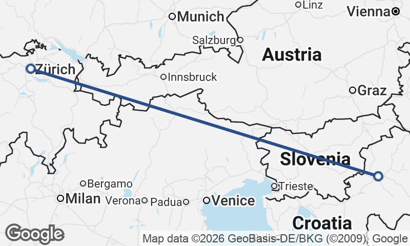 Zürich to Zagreb