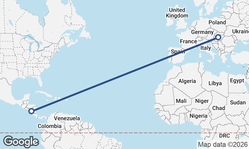 Budapest to Managua