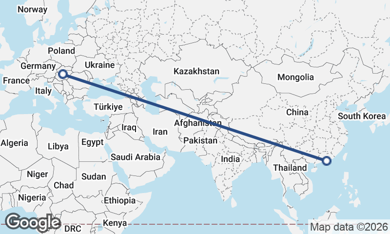 Budapest to Hong Kong