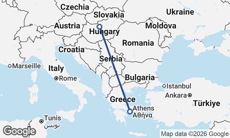 Budapest to Athens