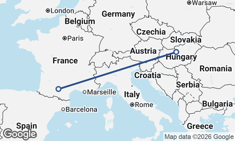 Budapest to Toulouse